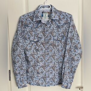 ROUGH STOCK Panhandle Blue Floral Western Button Down Shirt Size Small